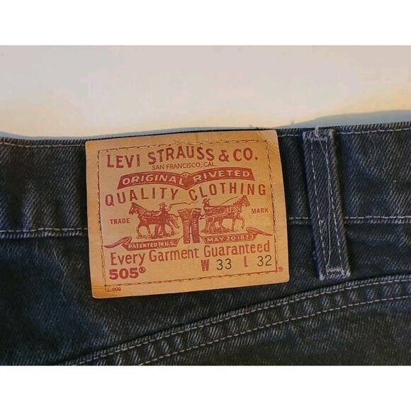 Vintage Levi's 505 Black Jeans 33x32 Regular Fit Straight Leg 90's Light Fade - Picture 7 of 14